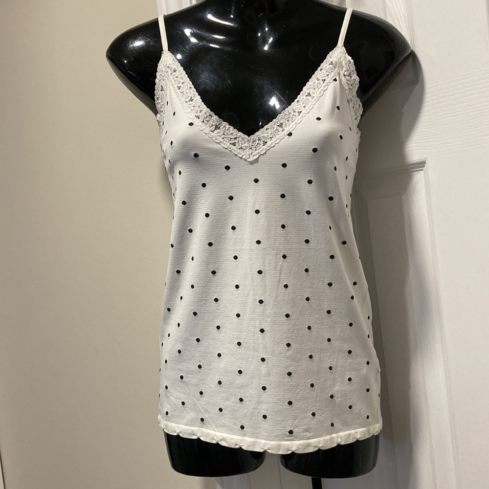 NWOT - Majora White & Black Stitched Polka Dot Scalloped Edge Camisole - Sz L